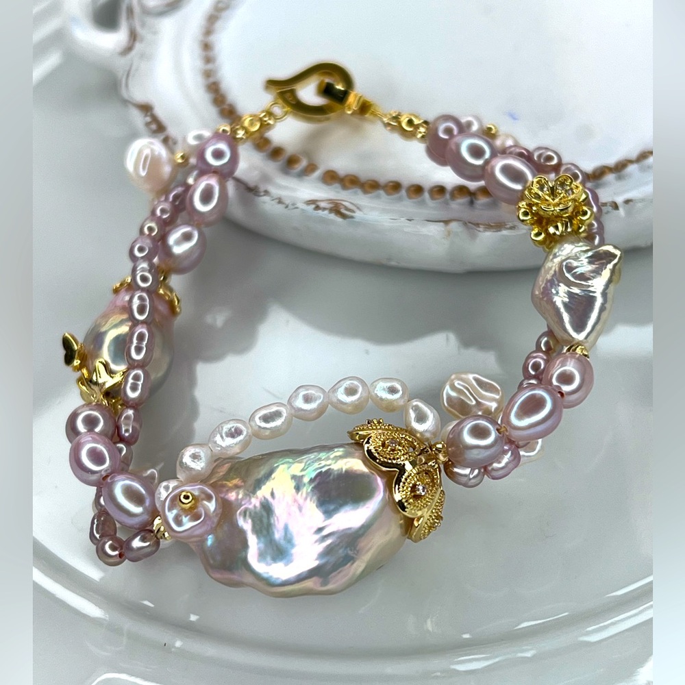 Amazing 🤩 Handmade Freshwater PINK Premium Quality Pearl Braided Bracelet